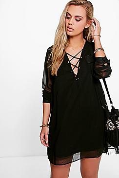 Boohoo Plus Maya Lace Up Utility Dress