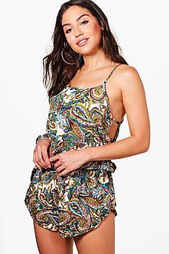 Boohoo Ebony Paisley Cami Beach Co-ord Set