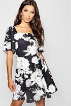 Boohoo Volume Sleeve Square Neck Skater Dress