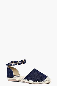Boohoo Ivy Denim Stud Ankle Band Espadrille