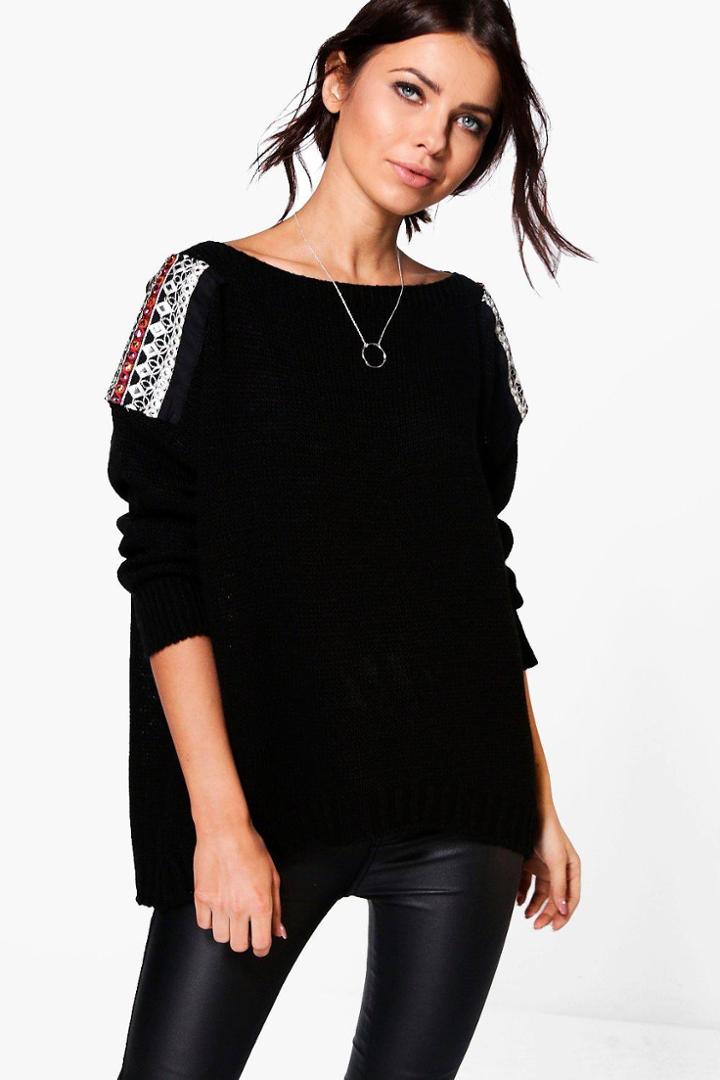 Boohoo Alex Embellished Shoulder Jumper Black