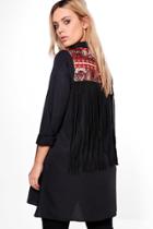 Boohoo Plus Frankie Printed Back Embroidered Shirt Black