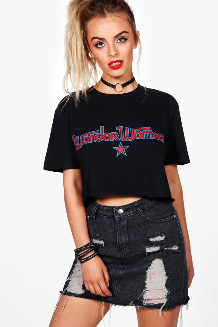 Boohoo Cath Wonder Woman Crop Top Black