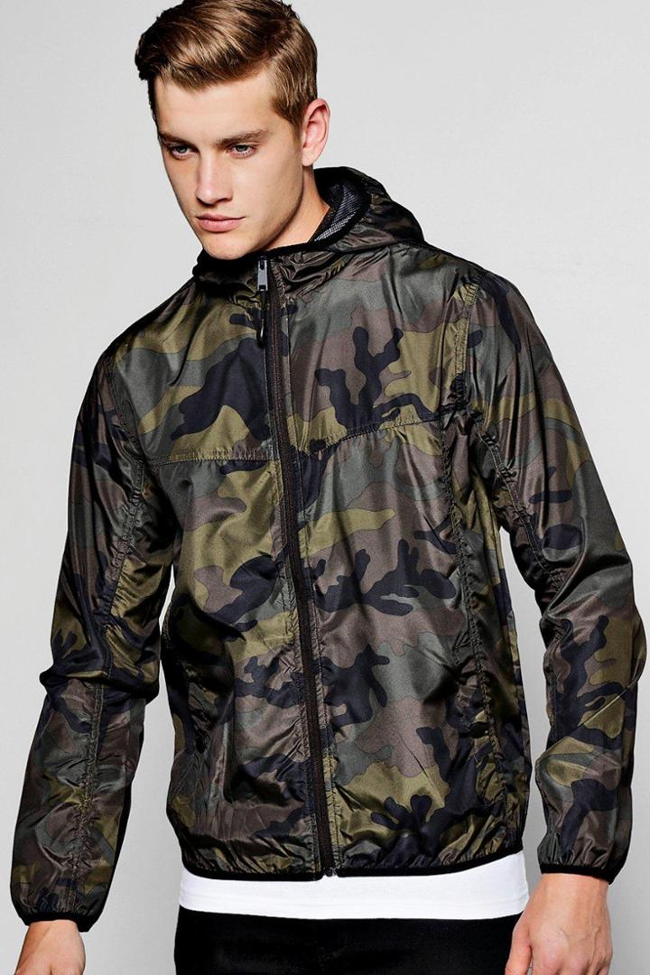 Boohoo Khaki Camo Shower Resistant Zip Through Cagoule Camo