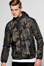 Boohoo Khaki Camo Shower Resistant Zip Through Cagoule Camo