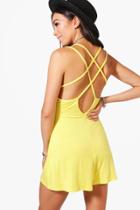 Boohoo Katie Strappy Back Swing Playsuit Yellow