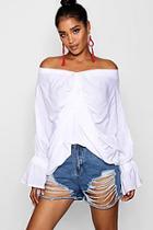 Boohoo Knot Front Batwing Off The Shoulder Top