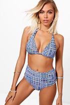 Boohoo Fiji Tile Print Moulded Push Up Enhance Bikini