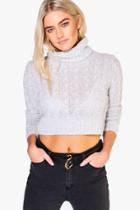 Boohoo Nicole Roll Neck Cable Soft Knit Crop Jumper Silver
