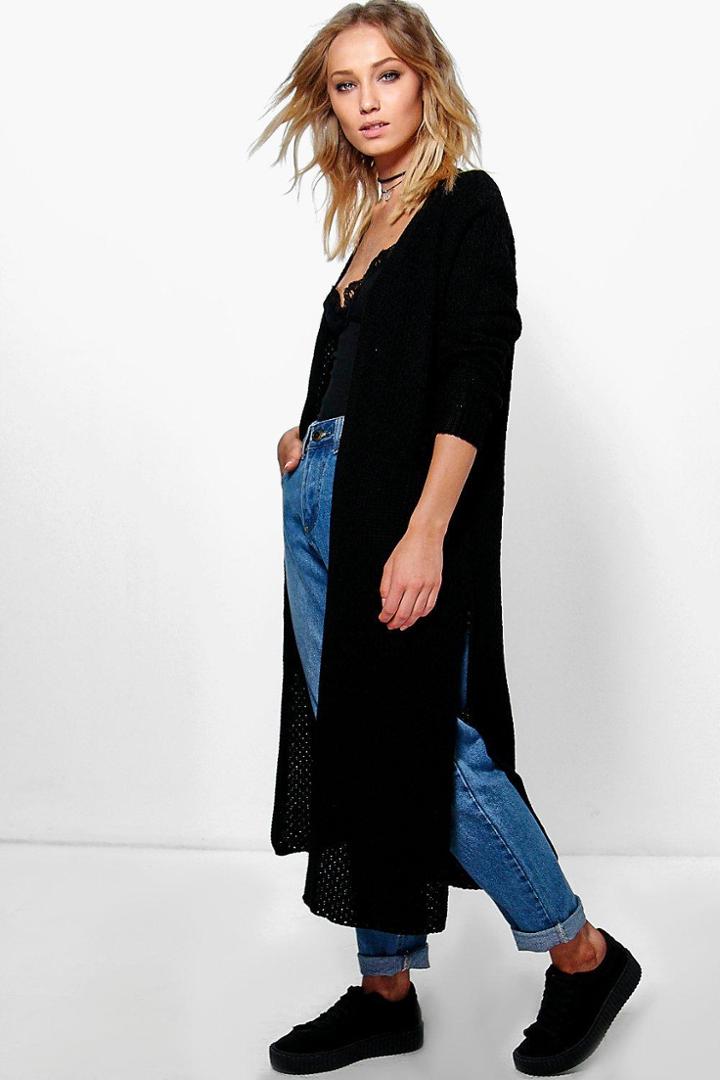 Boohoo Cara Side Split Midi Cardigan Black