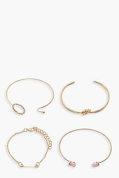 Boohoo Knot & Diamante Bracelet Pack
