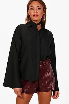 Boohoo Choker Detail Wide Sleeve Shirt