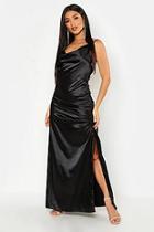 Boohoo Satin Cowl Neck Ruched Maxi Dress