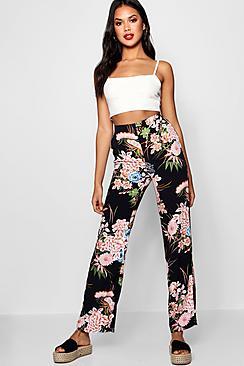 Boohoo Premium Floral Print Wide Leg Trouser