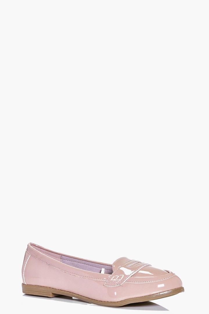 Boohoo Millie Patent Loafer Flat Nude