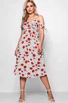 Boohoo Plus Lola Floral + Polka Dot Bow Detail Midi Dress