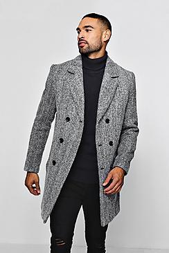 Boohoo Wool Blend Harrington Double Breasted Overcoat