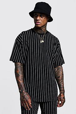 Boohoo Oversized Man Repeat Print Pinstripe T-shirt