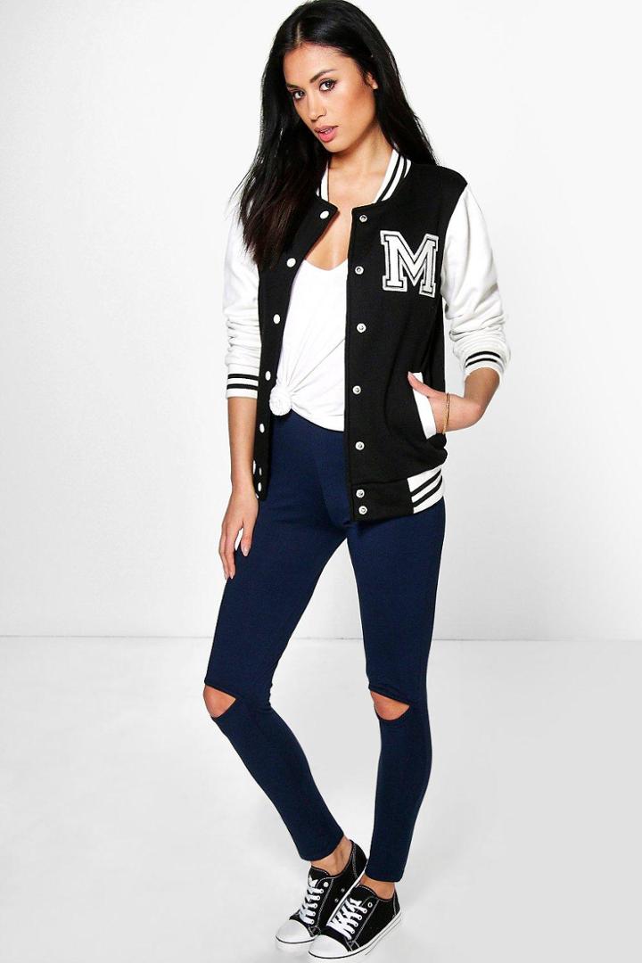 Boohoo Nala Split Knee Basic Viscose Leggings Navy