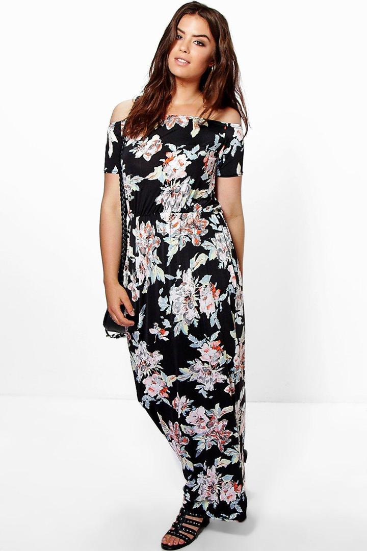 Boohoo Plus Delilah Floral Bandeau Maxi Dress Multi