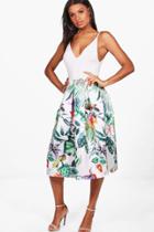 Boohoo Rebekah Tropical Floral Box Pleat Skater Skirt Multi