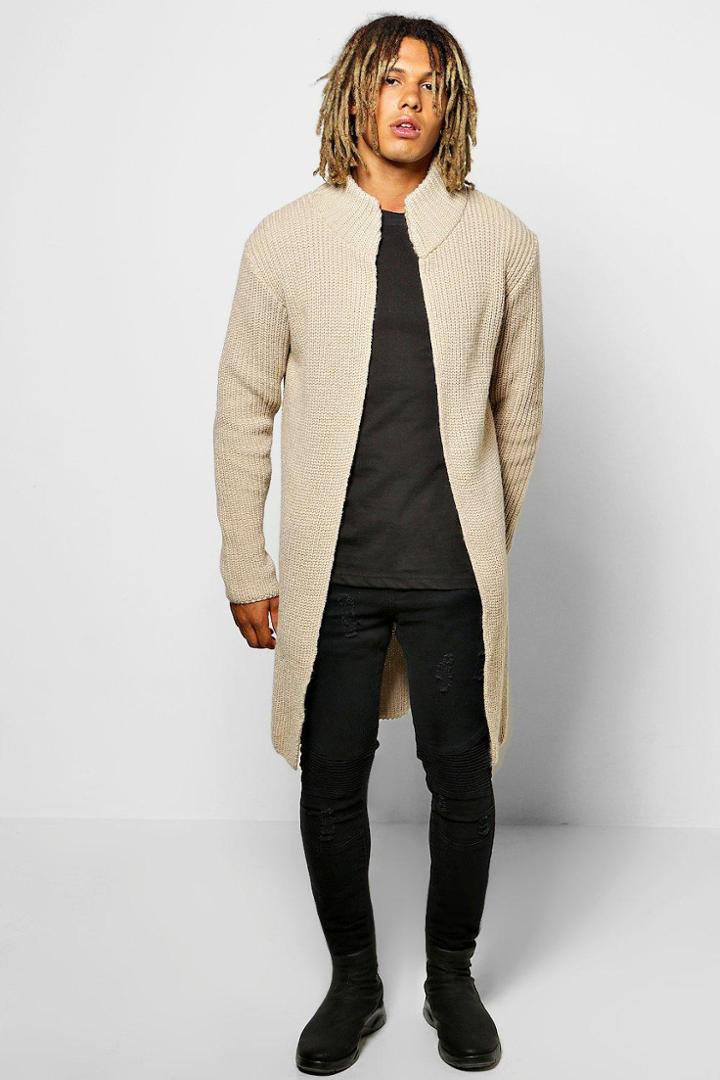Boohoo Smart Heavy Knitted Cardigan Stone