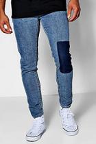 Boohoo Pale Blue Skinny Fit Patch Wash Jeans