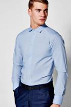 Boohoo Slim Fit Long Sleeve Smart Shirt Blue