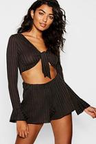 Boohoo Knot Front Ribbed Lounge Short Set