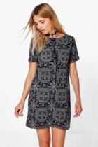 Boohoo Amie Paisley 3/4 Sleeve Shift Dress Black