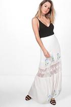 Boohoo Petite Eve Embroidered Lace Insert Tiered Maxi Skirt