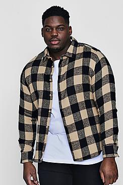 Boohoo Big And Tall Camel Large Check Shirt