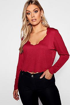 Boohoo Plus Scallop Sleeved Edge Top