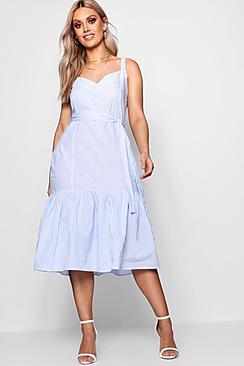 Boohoo Plus Sweetheart Peplum Hem Midi Dress
