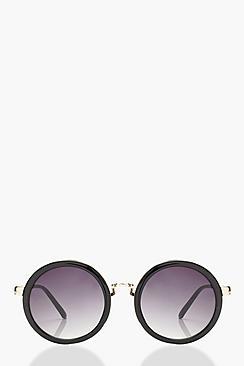 Boohoo Lea Gold Contrast Round Sunglasses