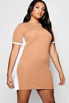 Boohoo Plus Rib Contrast Stripe Split Shift Dress