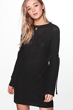 Boohoo Lexi Tie Detail Wide Sleeve Jumper Dress