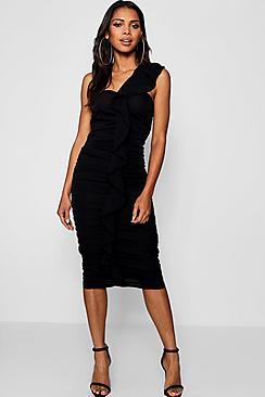 Boohoo Alessia Ruffle One Shoulder Midi Dress