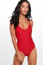 Boohoo Miami Scoop Back Strappy Bathing Suit Red