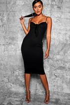 Boohoo Skinny Strap Tie Front Midi Dress
