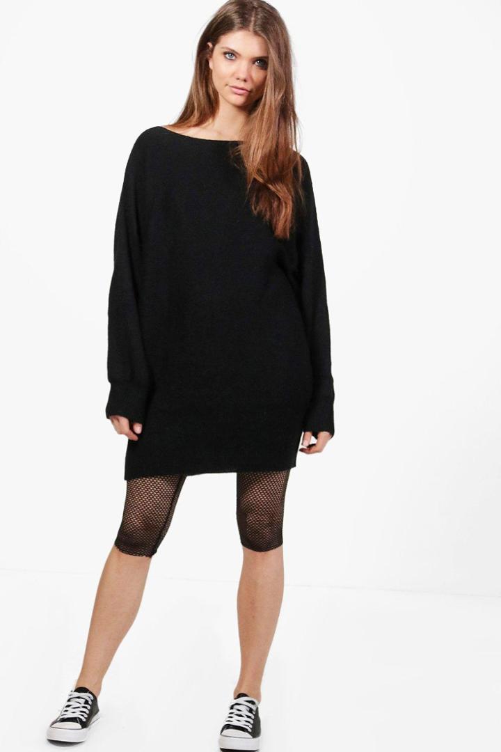 Boohoo Annabel Slouchy Jumper Dress Black