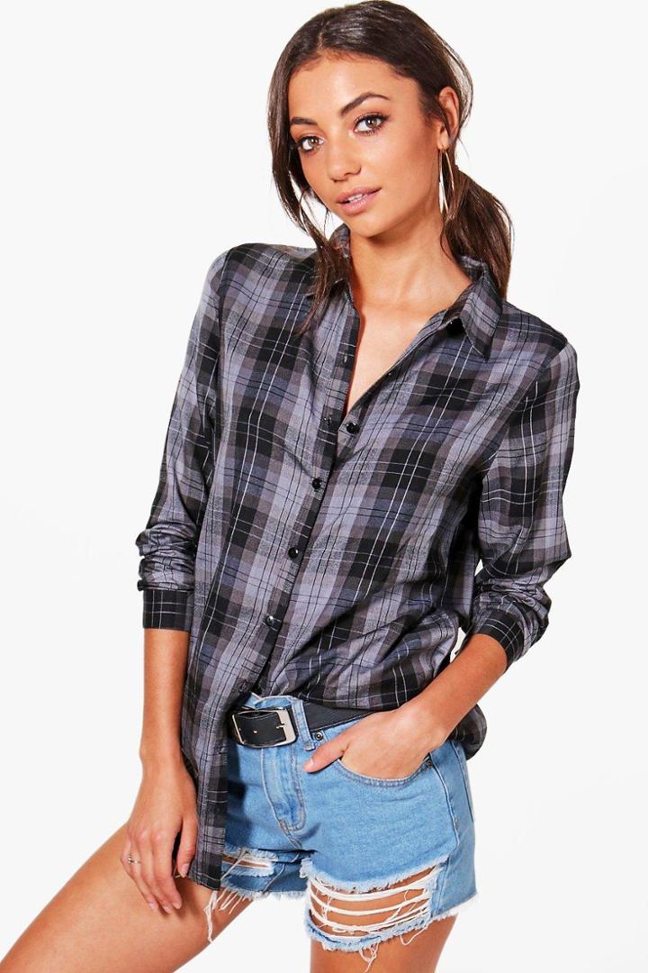Boohoo Tall Tillie Oversized Checked Shirt Multi