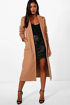 Boohoo Alice Longline Button Wool Look Coat