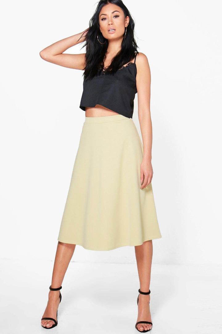 Boohoo Arianna Plain Full Circle Midi Skirt Sage
