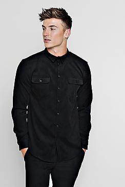 Boohoo Long Sleeve Cord Double Pocket Shirt