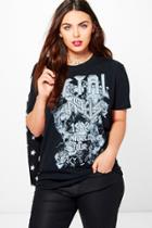 Boohoo Plus Lois Printed Band Slogan Tee Black