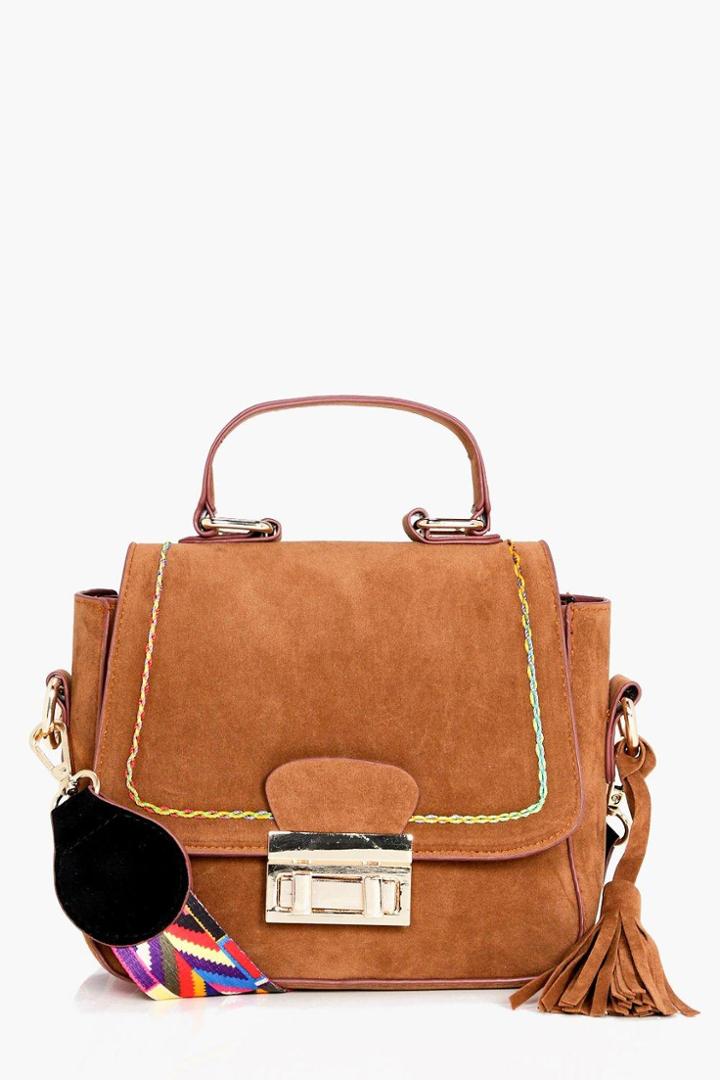 Boohoo Georgina Aztec Guitar Strap Cross Body Bag Tan