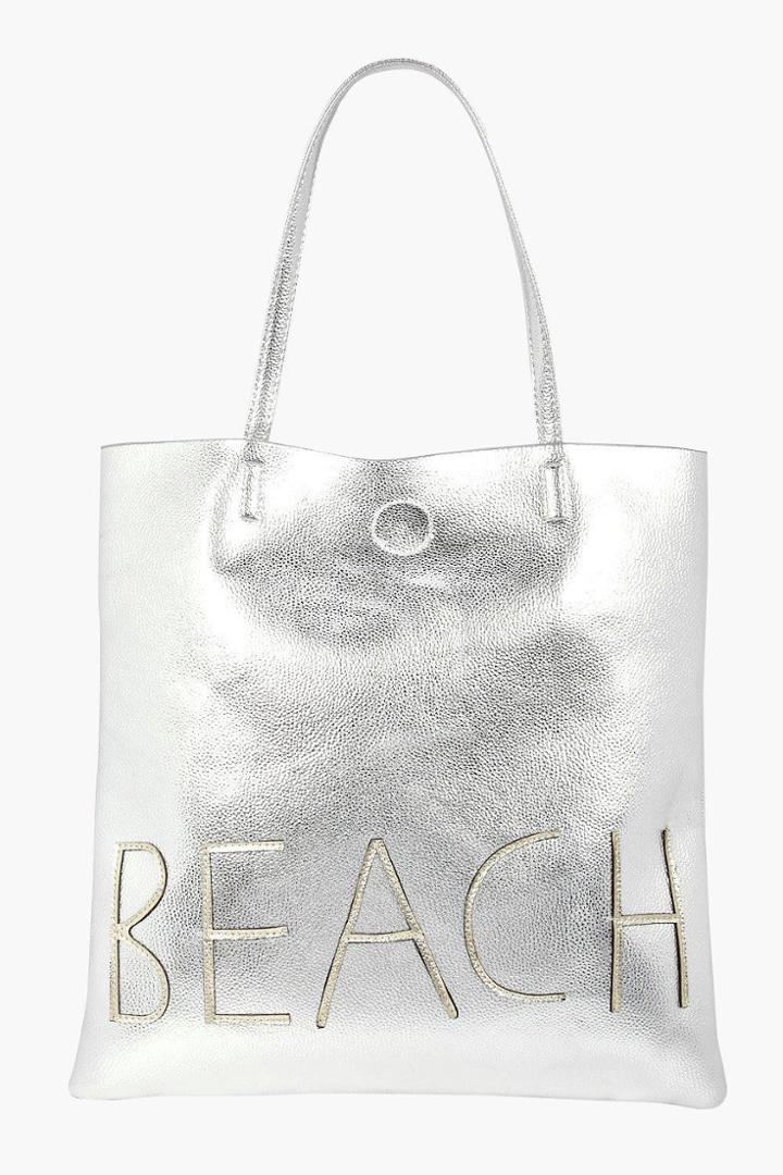 Boohoo Lillie Metallic Beach Shopper Bag Silver