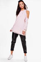 Boohoo Tall Neve Super Oversized Cold Shoulder Hoody Rose