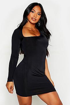 Boohoo Slash Neck One Shoulder Slinky Dress